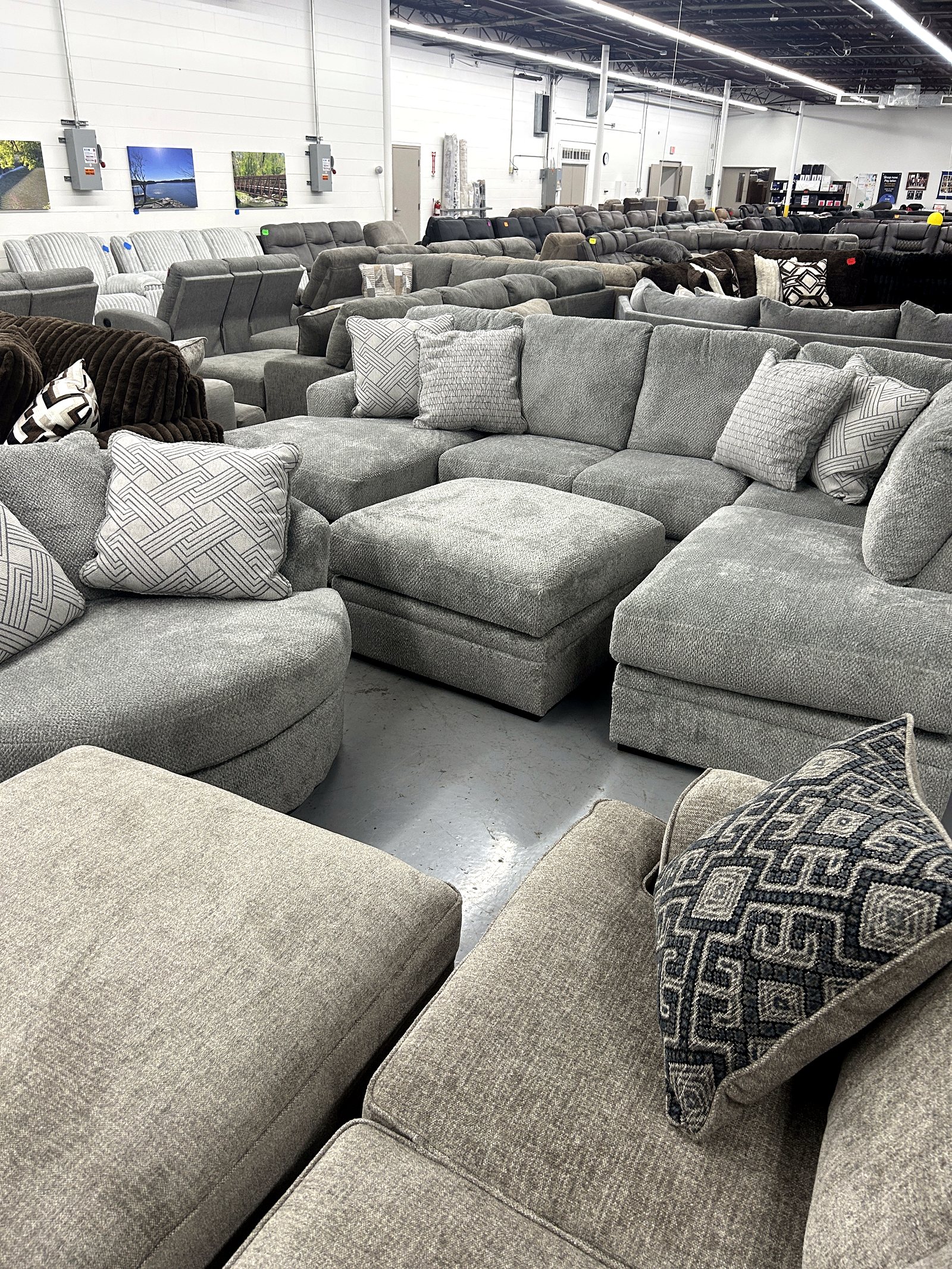Gray sectional sofa in the living room section