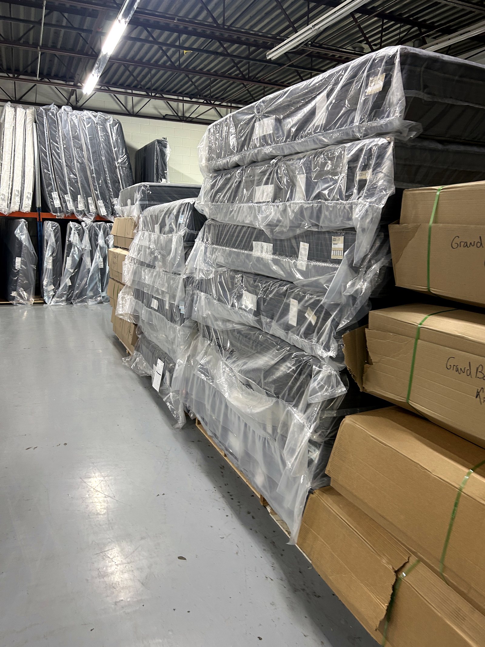 Fresh mattress inventory in the warehouse